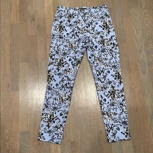Floral Print Pants in Blue and Black